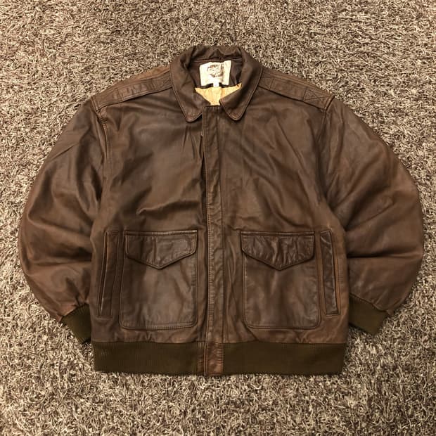 빈티지 리얼레더 브라운 봄버 레더 가죽 자켓