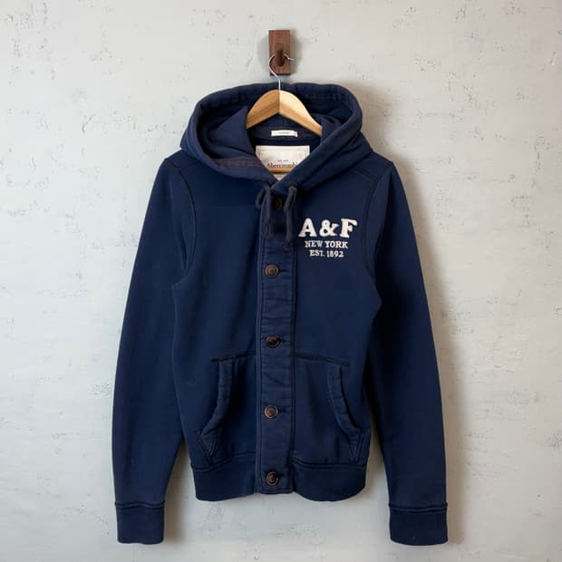 아베크롬비 빈티지 버튼 후드집업 네이비