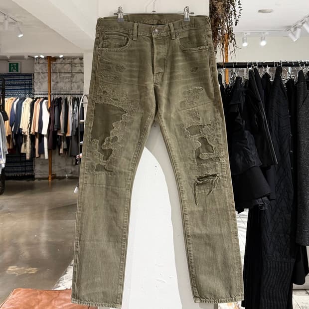 데님 앤 서플라이 카키 디스트로이드 팬츠