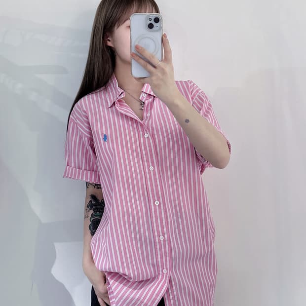 폴로랄프로렌 핑크 스트라이프 반팔 셔츠