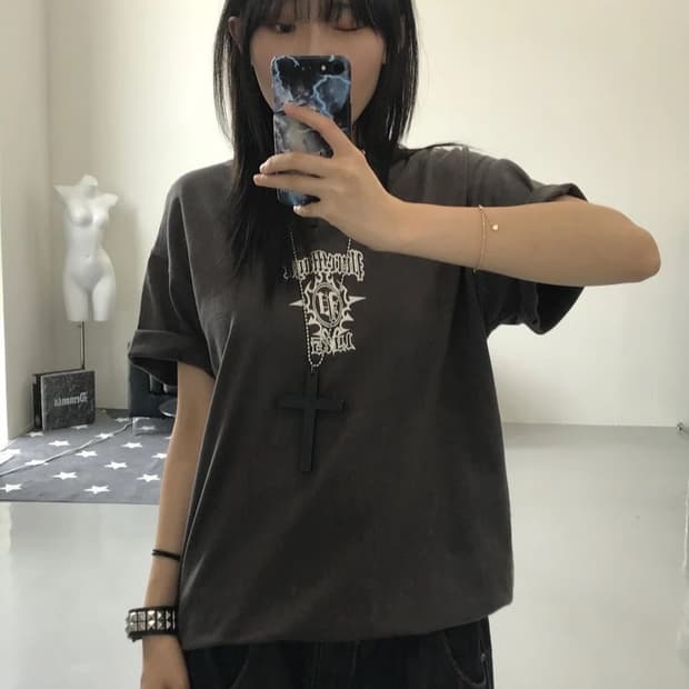 빈티지 펑크 프린팅 반팔