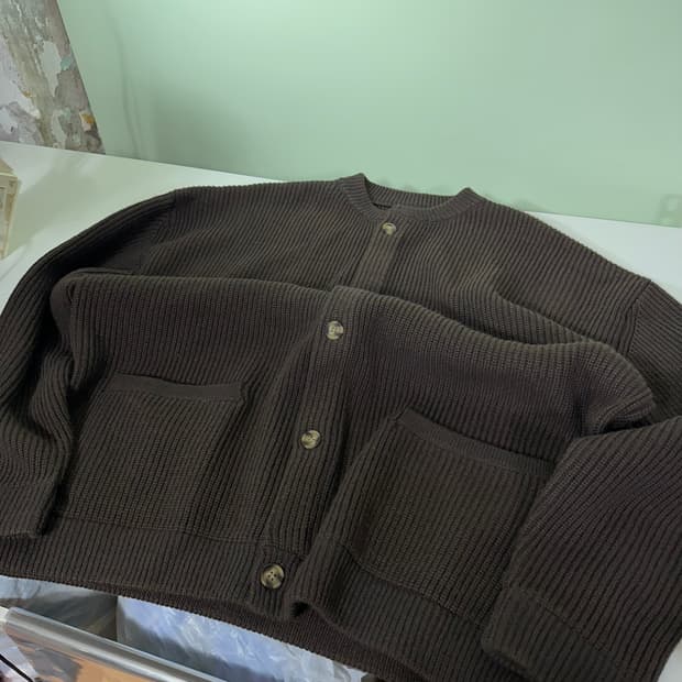 L-XL 토피 딥브라운 루즈오버핏 U넥 울 가디건
