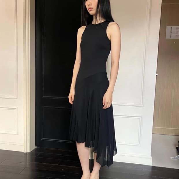 amabe Asymmetric Draped Hem Dress 