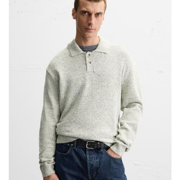 (새상품) 자라 스트럭처 코튼100% 폴로 롱슬리브 오트밀 그레이 (L)