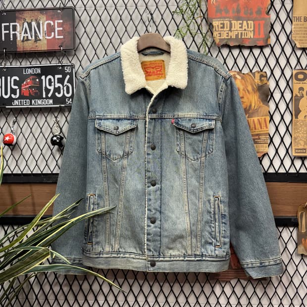리바이스 타입 3 쉐르파 연청 워싱 데님 트러커 자켓 L