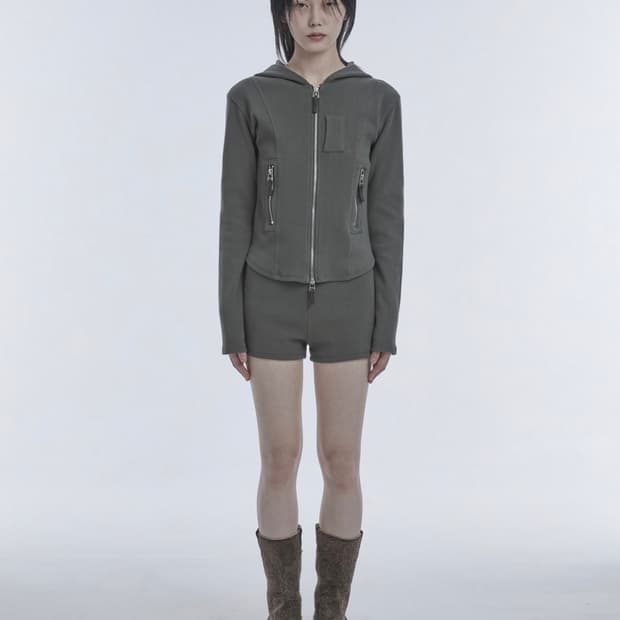 어퓨커멘츠 립 포켓 풀집업 후디 KHAKI