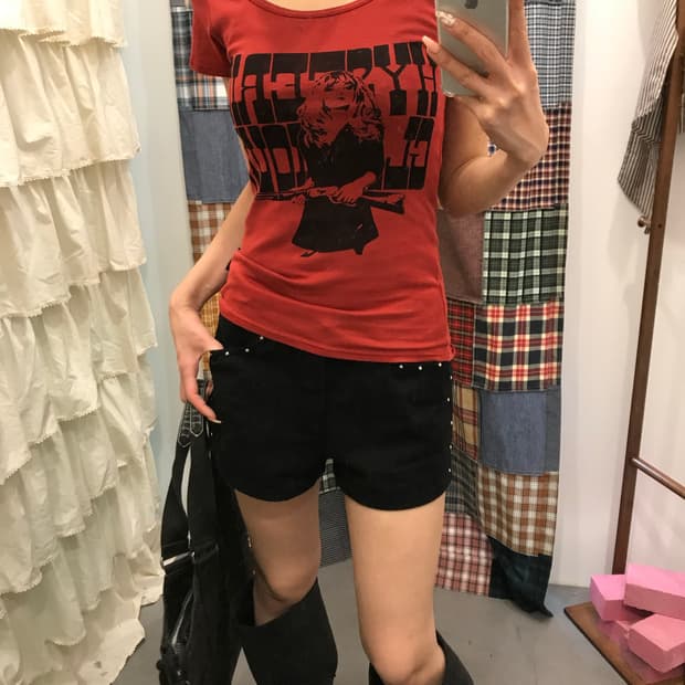 히스테릭글래머 레드 히스걸 반팔티