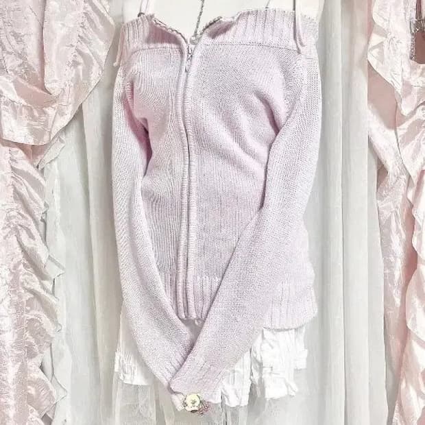 라벤더 핑크 오프숄더 보석 져지니트