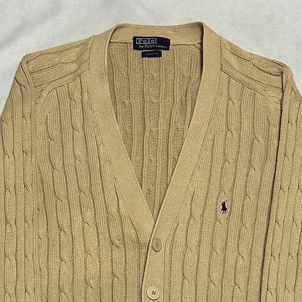 XL 폴로랄프로렌 베이지 케이블 브이넥 가디건