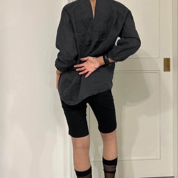 Linen Ash Navy Blouse / 빈티지 리넨 블라우스