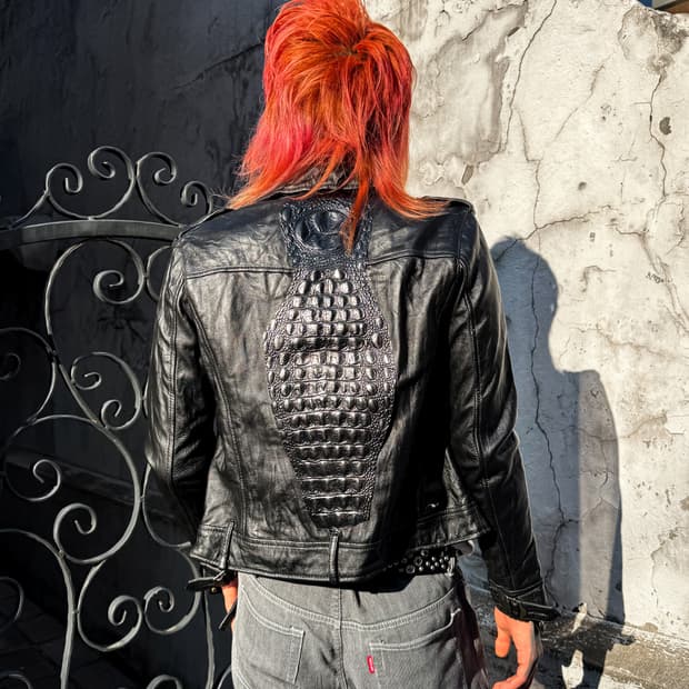 Crocodile Embossed Leather Rider Jacket 