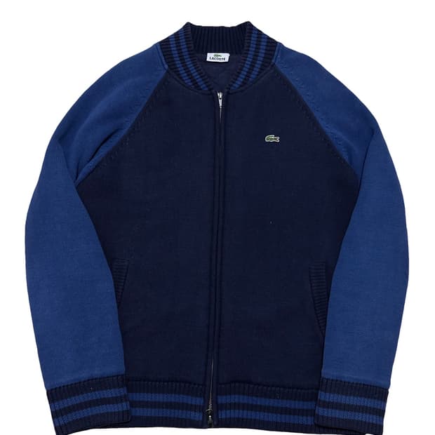 라코스테 로고 니트 블루종 자켓