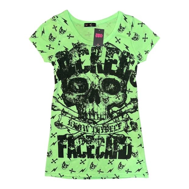 M.K.R 엠케이알 해골번개십자프린팅 반팔티 펑크y2k갸루