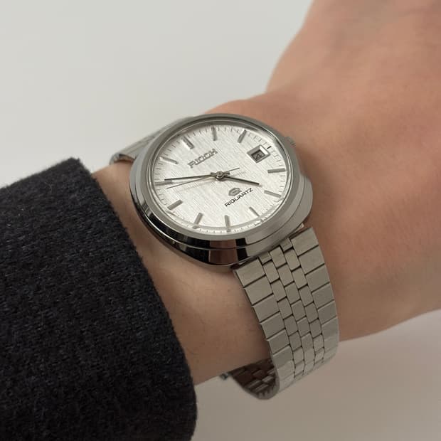 리코 1980년대 스트라이프 다이얼 실버 리쿼츠 남성