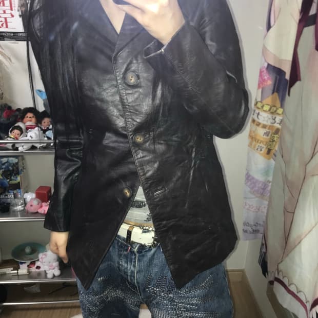 f collection 딥브라운 소가죽 버튼 레더자켓