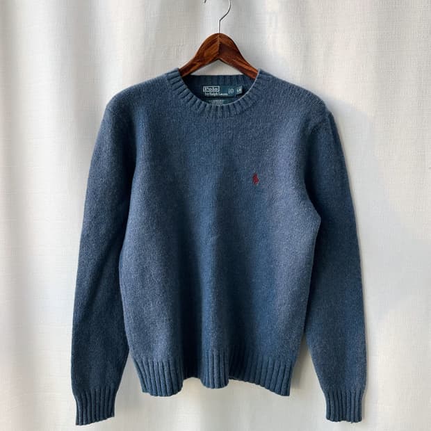 폴로 랄프로렌 니트 메리노울 앙고라 크루넥 스웨터 그레이 블루 L