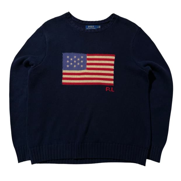 폴로 랄프로렌 성조기 라운드 니트 네이비
