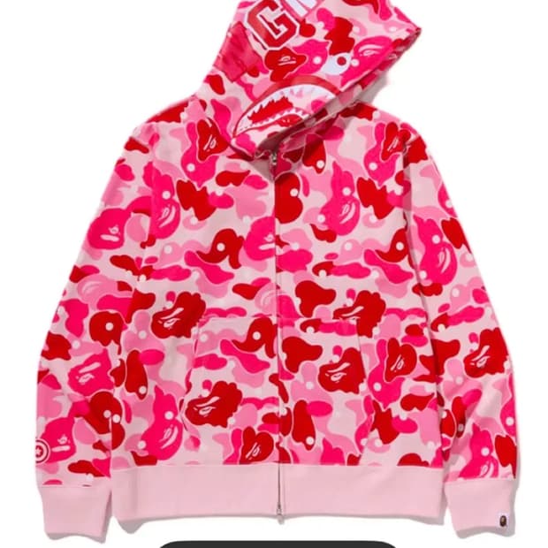 [구해요] 베이프 핑크 카모 도트 후드집업