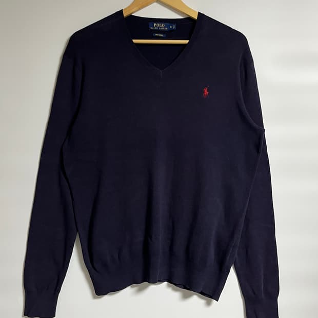공용 폴로 랄프로렌 피마코튼 브이넥 니트 스웨터 S