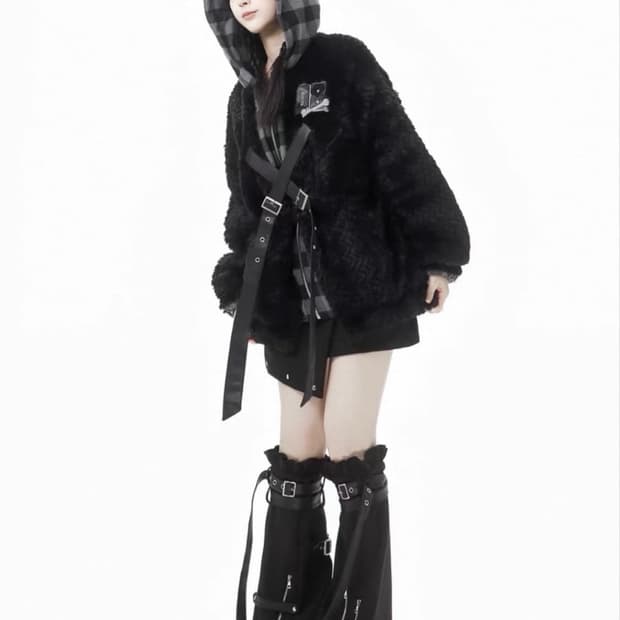 중브 강아지 코트 고스펑크 고양이 귀 자켓 블랙 네코미미 오네갸루 빈티지