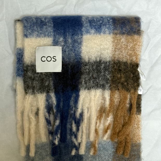 코스 오버사이즈 모헤어 머플러 블루 브라운 체크