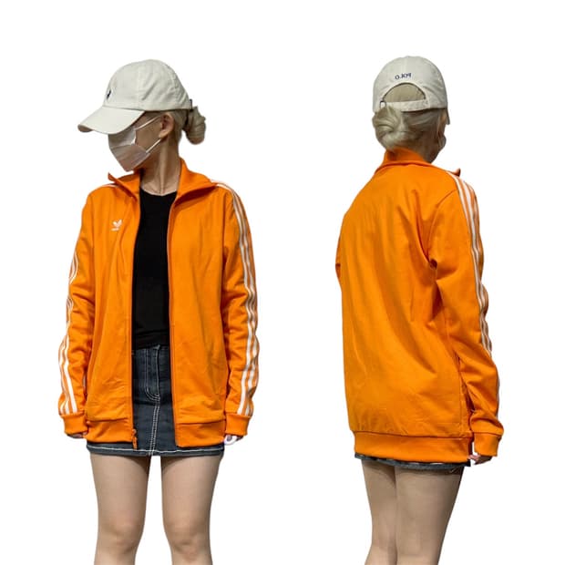 아디다스 배켄바우어 오렌지 화이트 삼선 트랙탑 져지 M