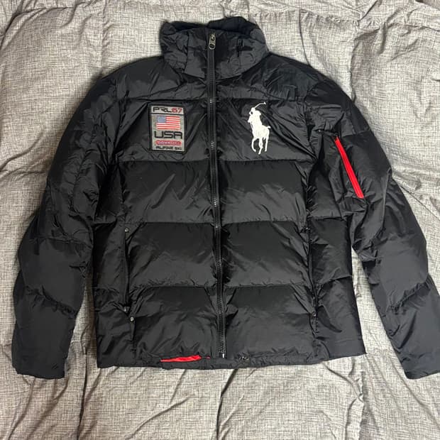 폴로 빅포니 성조기 블랙 패딩 점퍼 L