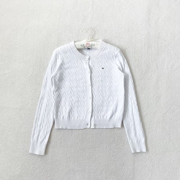 타미힐피거 미니로고 꽈배기 가디건