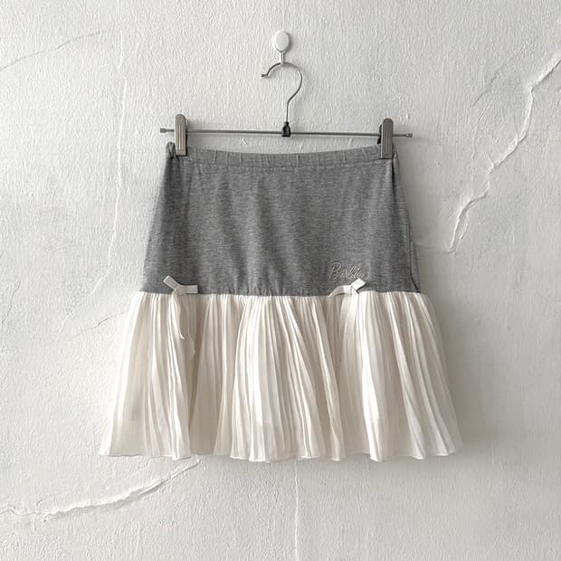 Barbie White Pleated Hem Gray Mini Skirt