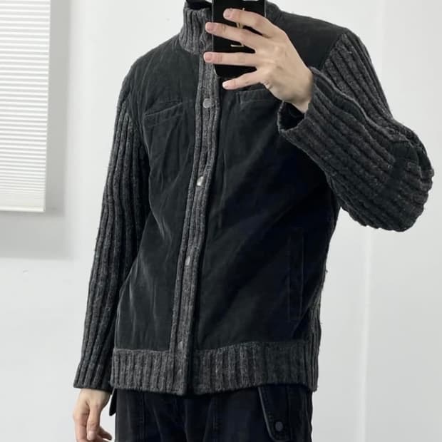 아르마니 익스체인지 하이넥 코듀로이 니트 자켓