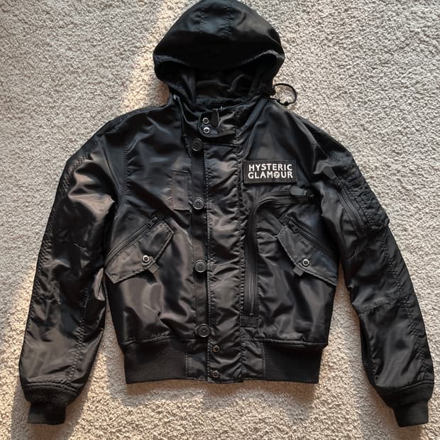 히스테릭 글래머 패치 포인트 밀리터리 블루종 오버사이즈 후드 봄버 자켓