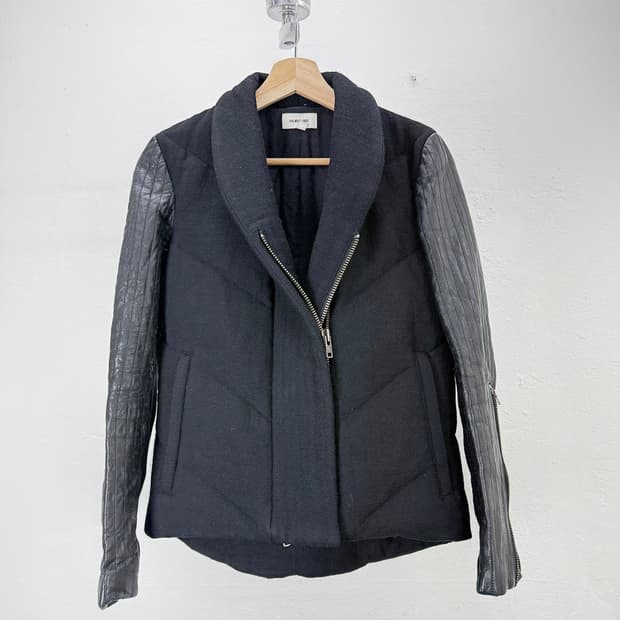 헬무트랭 니팅 패널드 레더 암 다이애그널 라이더 자켓