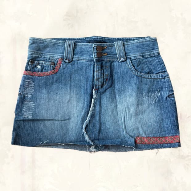 Abercrombie 아베크롬비 체크 패치 핀턱 포인트 워싱 데님 스커트