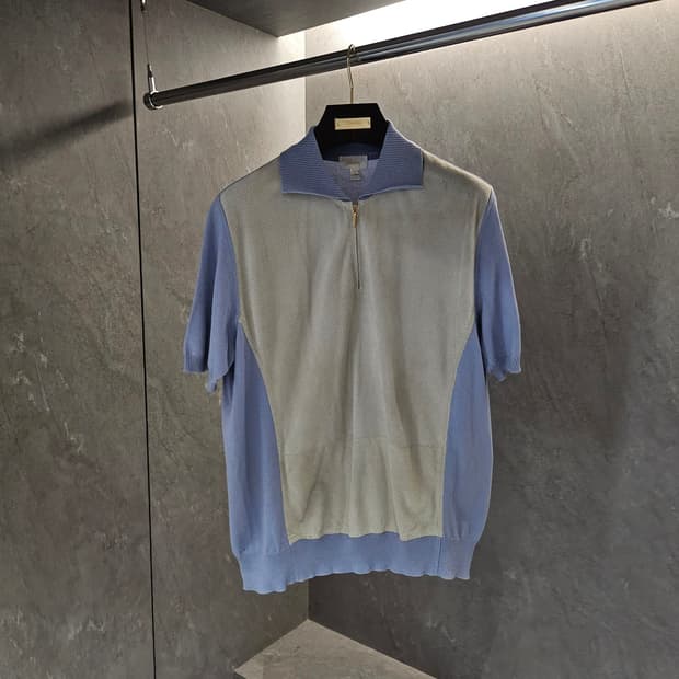 브리오니 Brioni 남성 스웨이드 펀칭 반팔 카라티