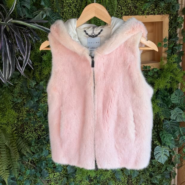 CELINE 핑크 퍼 베스트 밍크