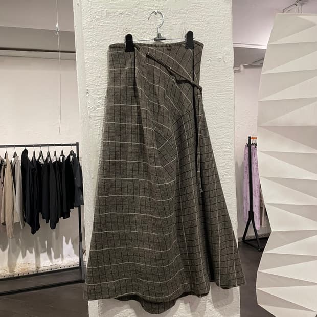 요지야마모토 체크 랩 울 스커트