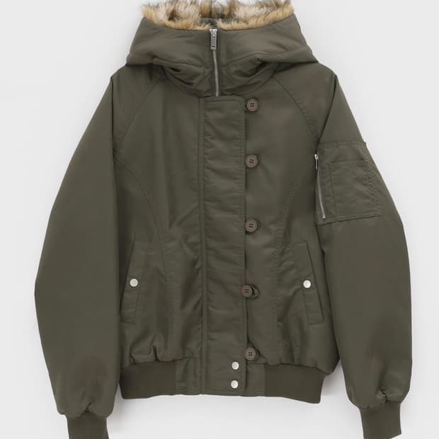 블랙업 누닐 퍼트리밍 후드 점퍼 카키