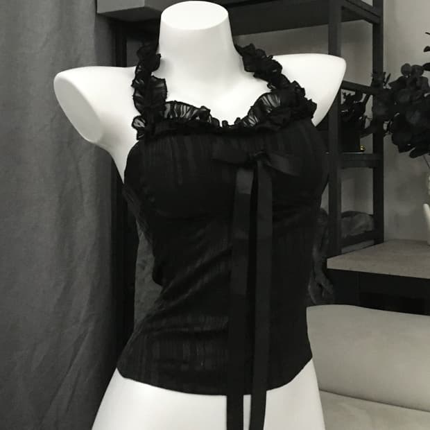 ༒ lace ribbon halter top