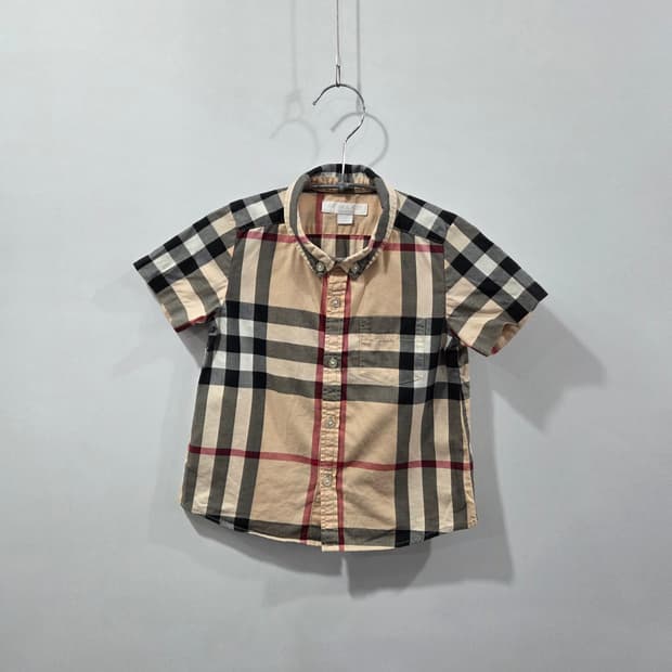 버버리 키즈 버튼다운 반팔 노바체크 셔츠 2Y