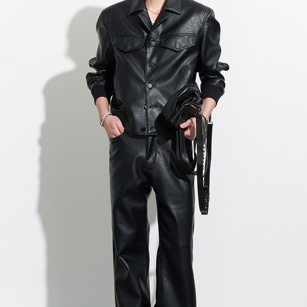 알렌느 폭스 레더 오픈 카라 블루종 2 사이즈