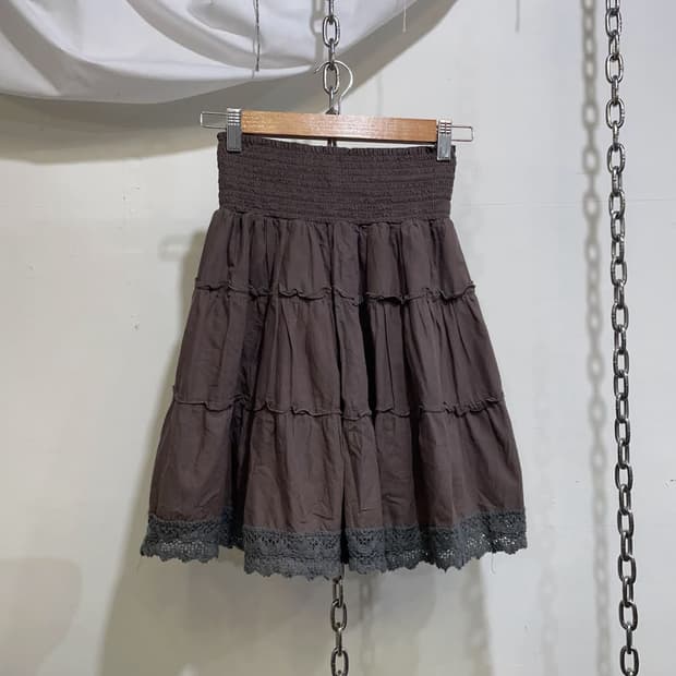 레이스 브라운 스커트