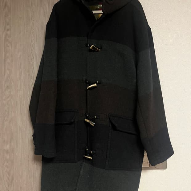 빈티지 모리걸 떡볶이 더플 배색 코트 떡코 후드 자켓