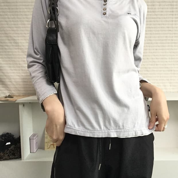 jpn vintage 스카이 블루 단추 긴팔 티셔츠 y2k 스트릿 일본빈