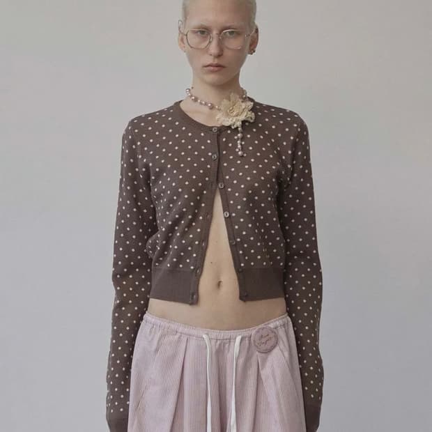 스컬프터 Polka Dot Cardigan Brown/Baby Pink