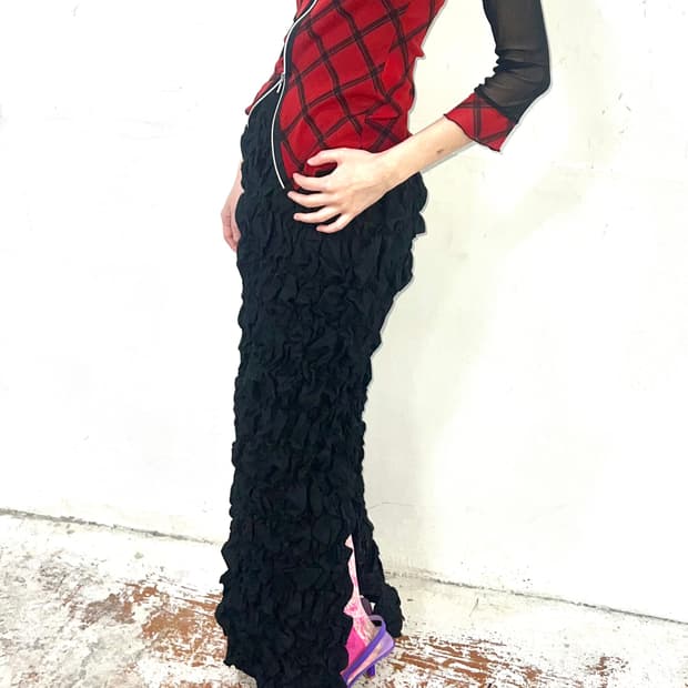 [Japan Vintage] 아방가르드 블랙 풀 셔링 텍스처 스커트