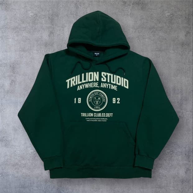 트릴리온 빅로고 그린 후드티