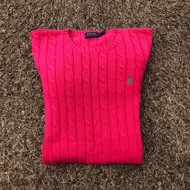 폴로 랄프로렌 여성 핑크 케이블 니트