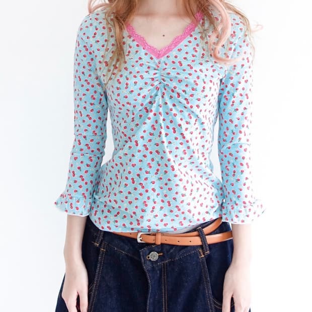 샵페어리 little strawberry lace top (mint)