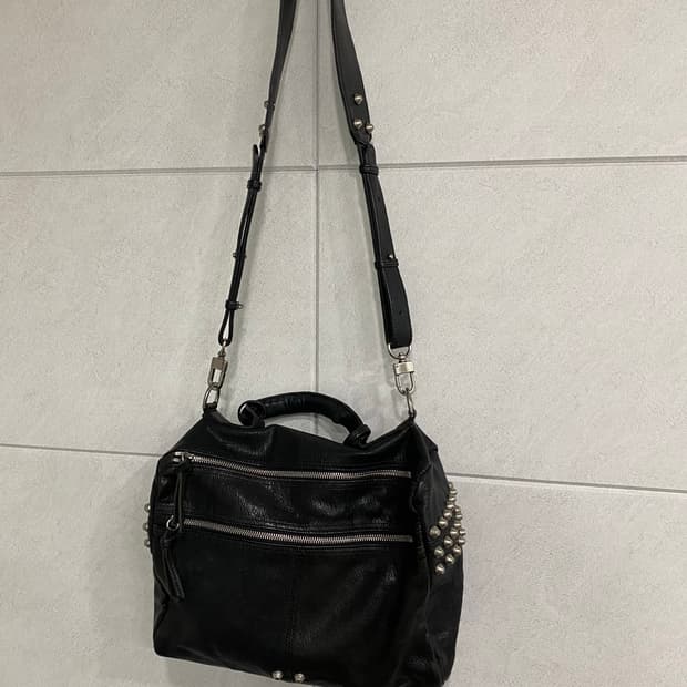 Double Zip&Stud Detail Leather Bag