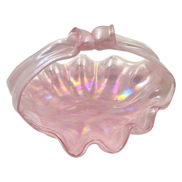 80s 쿠라타 핸드블로운 핑크 셸 리본 바구니